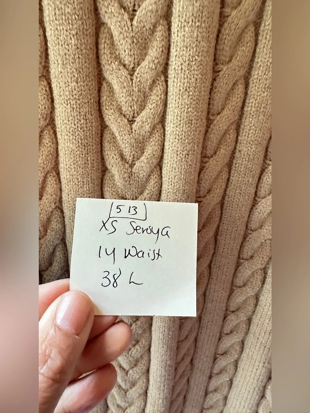 SER.O.YA, Prunella Tan Cable Knit Midi Skirt Waist 14 Size XS | 513